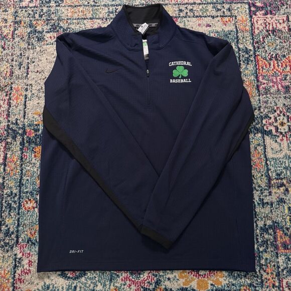 NWT NIKE TEXTURED DRI FIT 1/4 ZIP Waffle Pullover Navy Blue Cathedral Irish XL - Picture 5 of 9